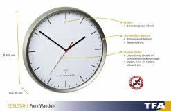TFA Dostmann TFA 60.3521.02 Analoge Funk-Wanduhr Mit Edelstahl-Rahmen -TFA Dostmann Speichern 7062
