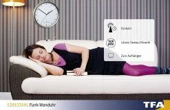 TFA Dostmann TFA 60.3521.02 Analoge Funk-Wanduhr Mit Edelstahl-Rahmen