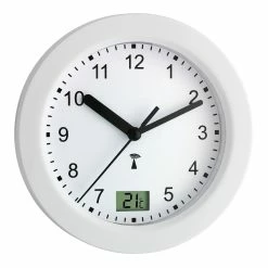 TFA Dostmann Analoge Funk-Badezimmeruhr TFA 60.3501 Weiss Mit Temperaturanzeige