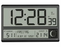 TFA Dostmann Digitale XL-Funkuhr TFA 60.4524.01 Wanduhr Mit Sonnenaufgang Und Sonnenuntergang Datum