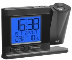 TFA Dostmann TFA-Dostmann Funk-Projektionswecker TFA 60.5018.01 Innen-Aussentemperatur -TFA Dostmann Speichern Projektionswecker 60 5018 01 beleuchtet